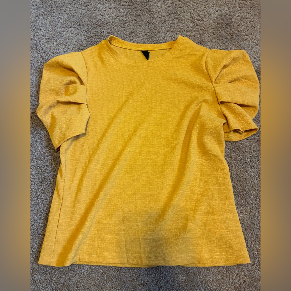SHEIN Mustard Puff Sleeve Blouse